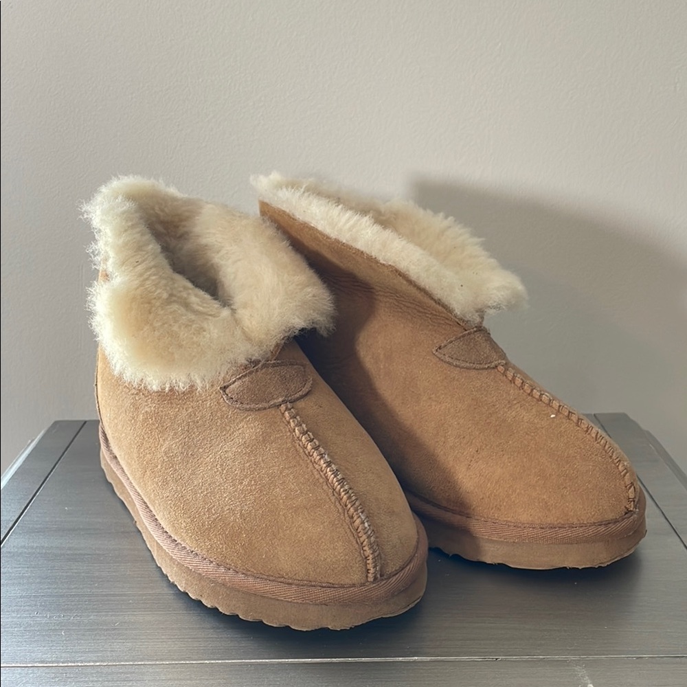 Tan Suede Slippers with Fluffy Lining